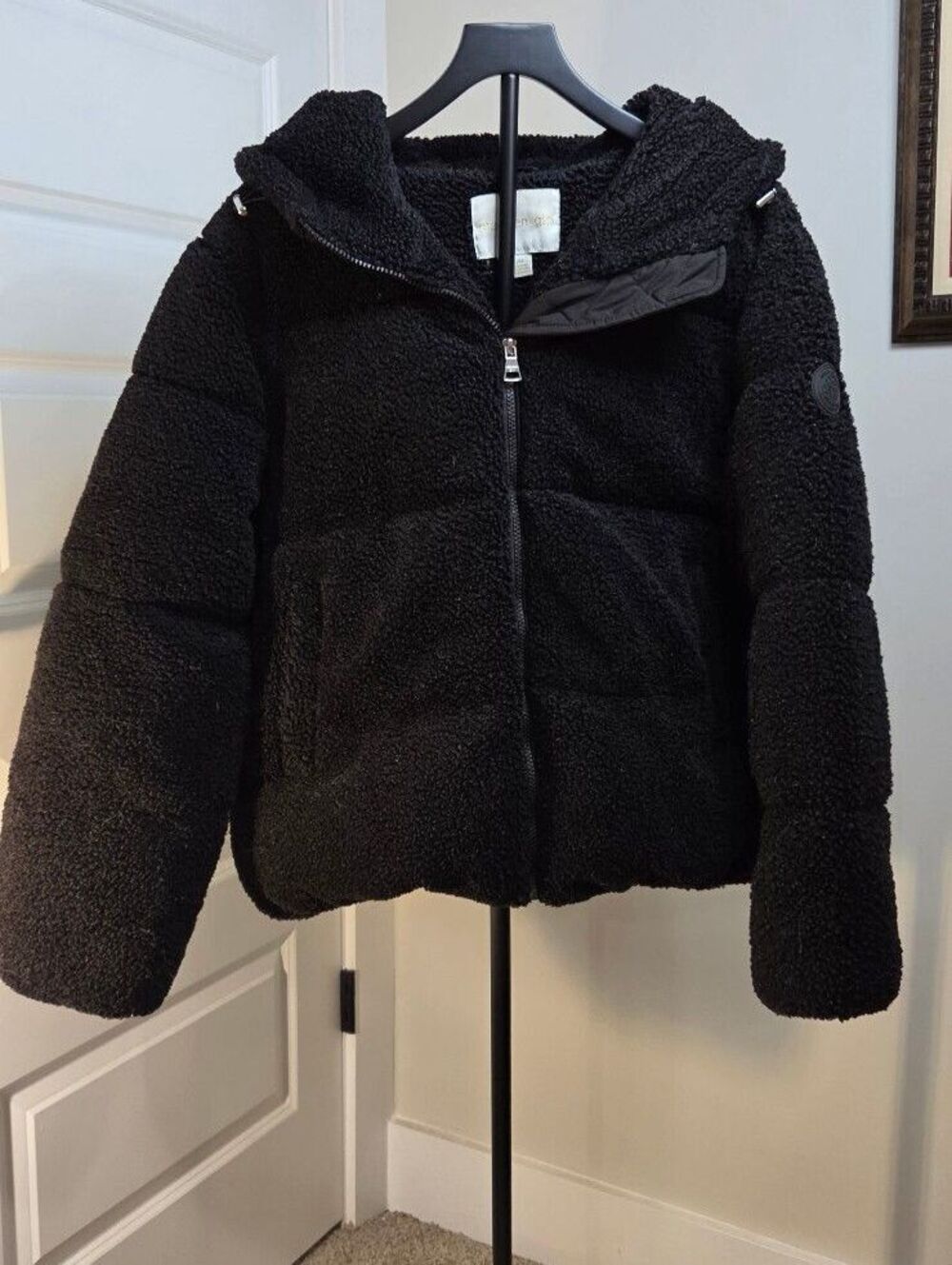 Madden Girl Black Sherpa Fleece Puffer Jacket with Hood Size L